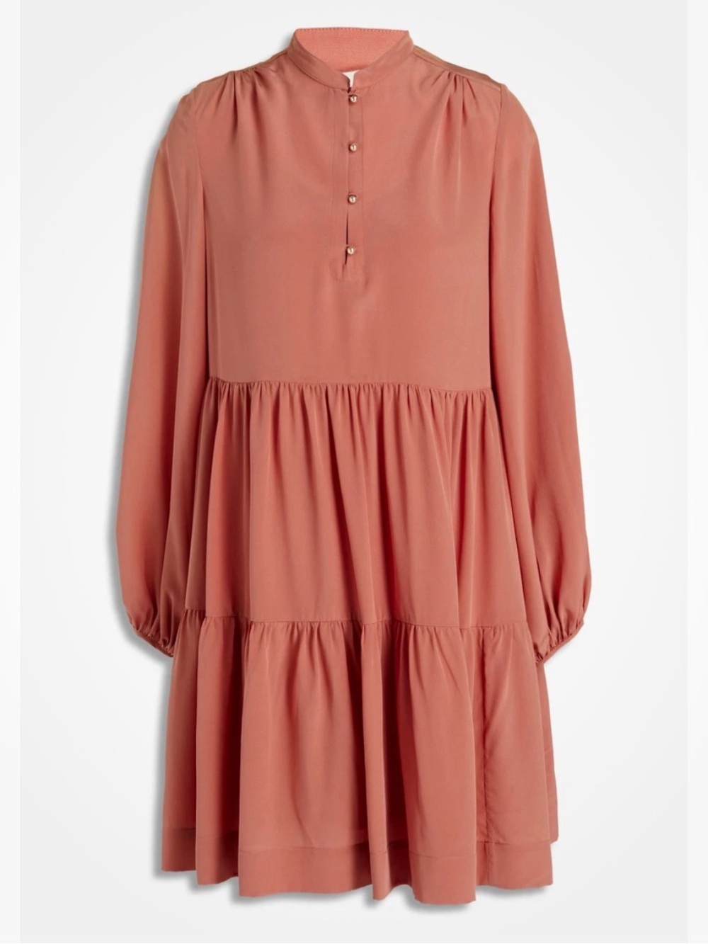 Vanessa Bruno Tuckernuck 100% Silk Terracotta Tiered Dress - Size IT 36 US Sz 4